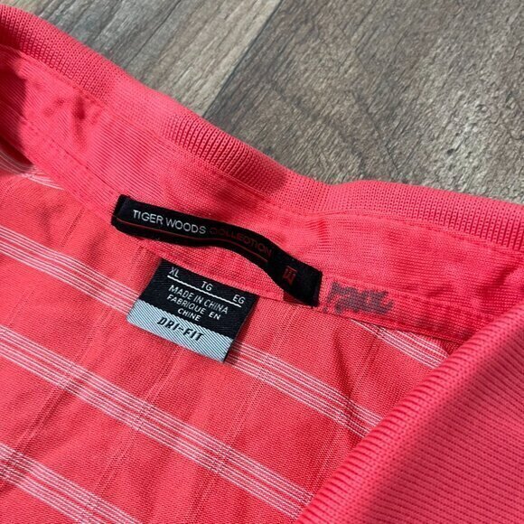 Tiger Woods Collection Nike Dri Fit Red Orange White Stripe Short Sleeve Polo XL - Picture 4 of 6